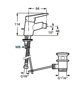 Dimensions du mitigeur bidet ROCA Polo 